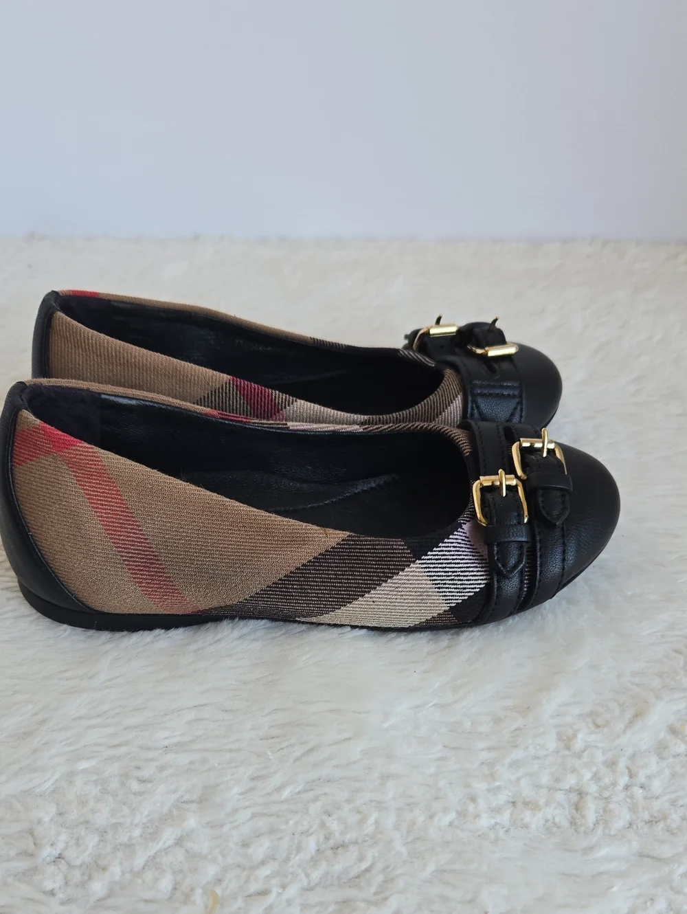 Burberry Classic Check Canvas & Leather Buckle Flats